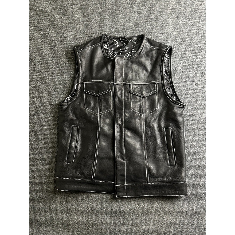 Mens First Classics Genuine Leather Motorcycle Biker Vest Black, Size M